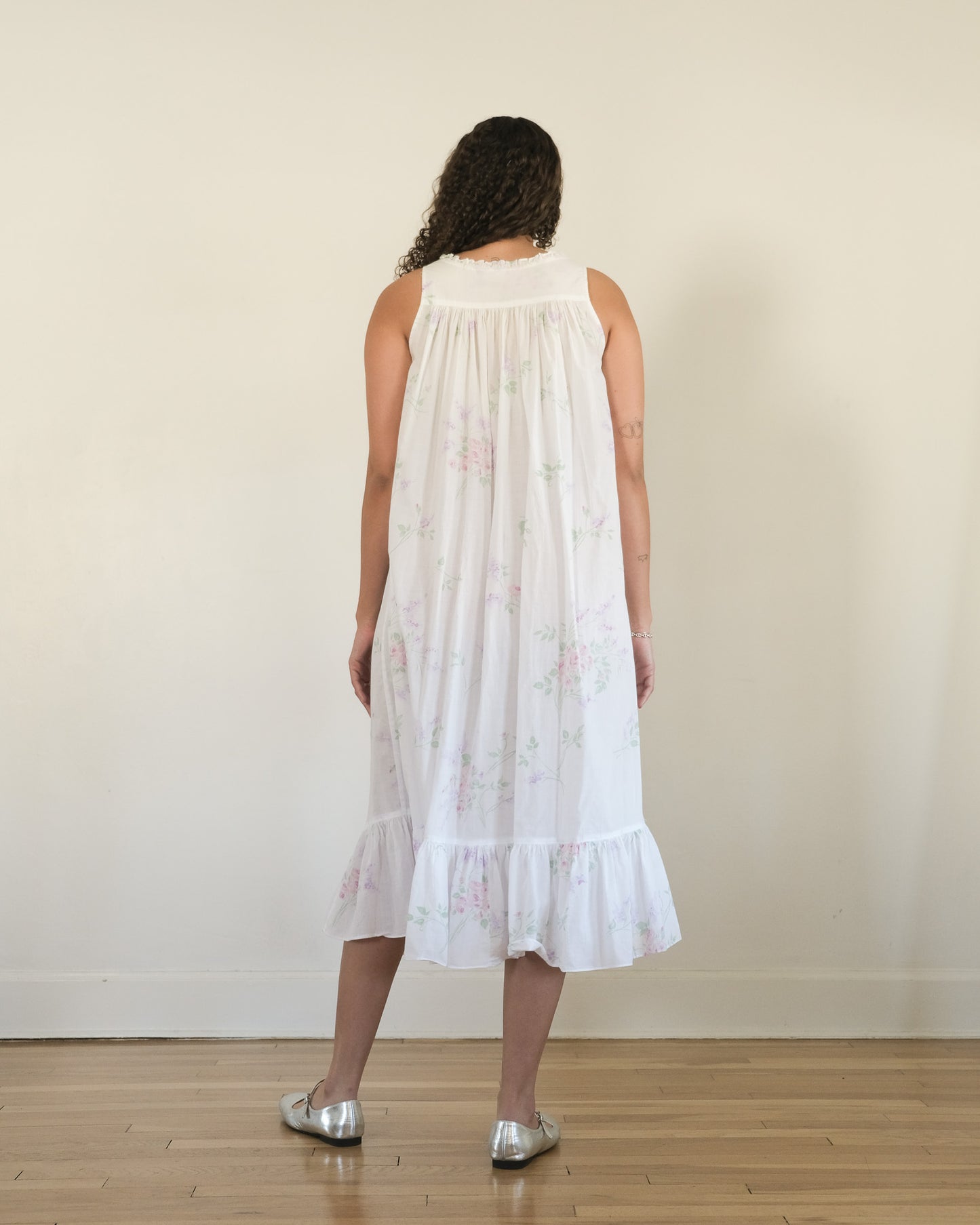 1994 Eileen West floral ruffle trim midi
