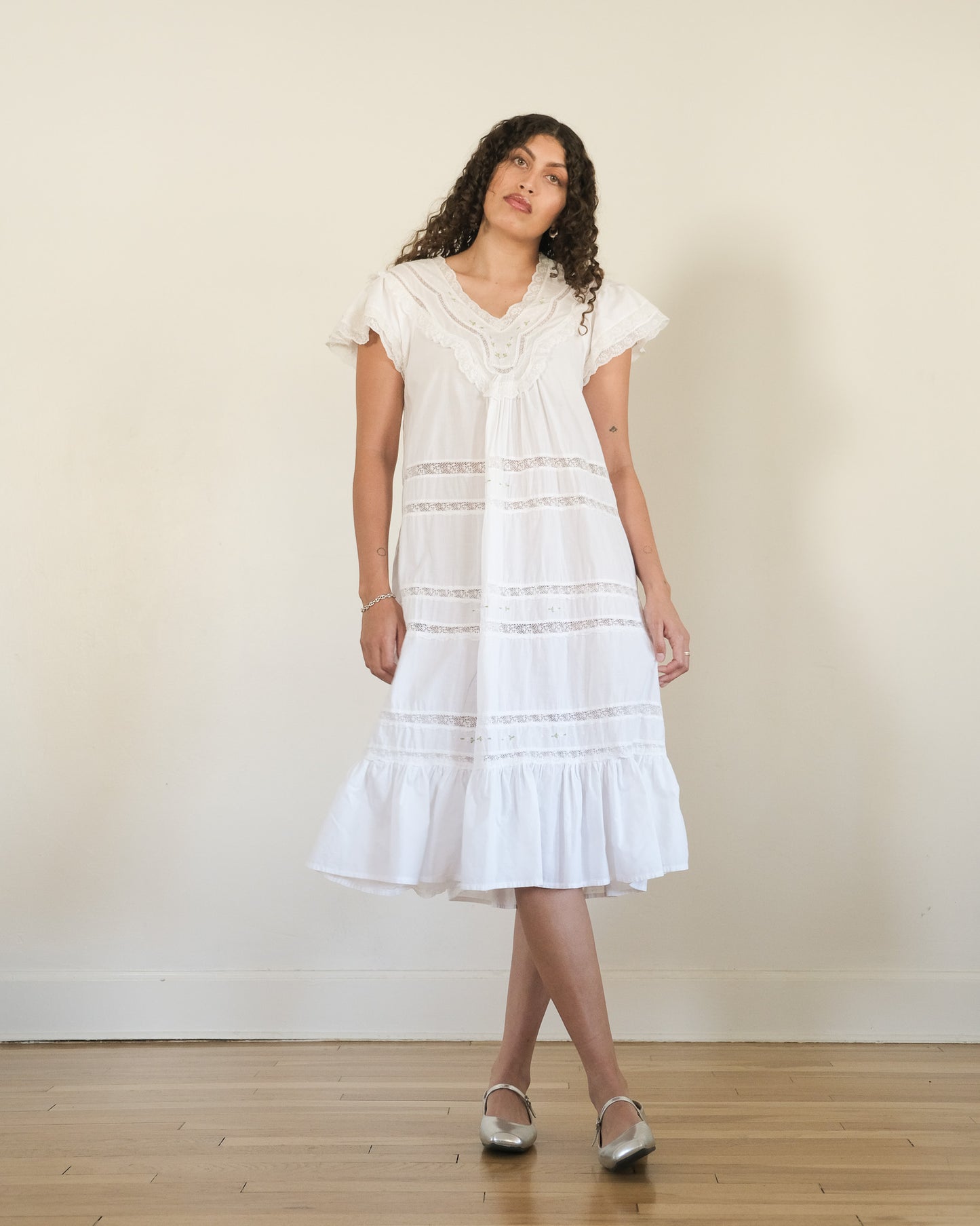 90s cotton lace embroidered nightgown dress