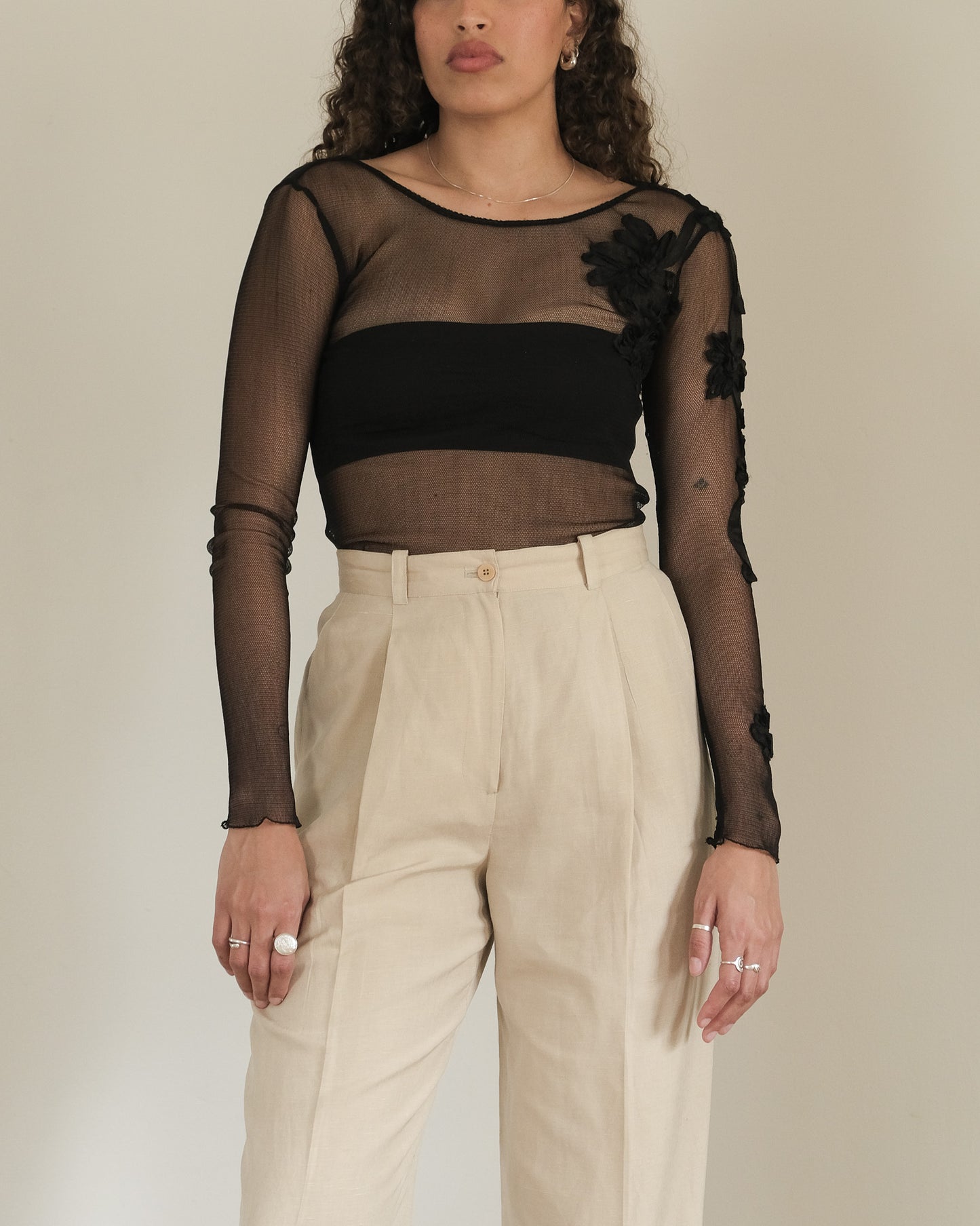 DKNY MESH ROSETTE TOP