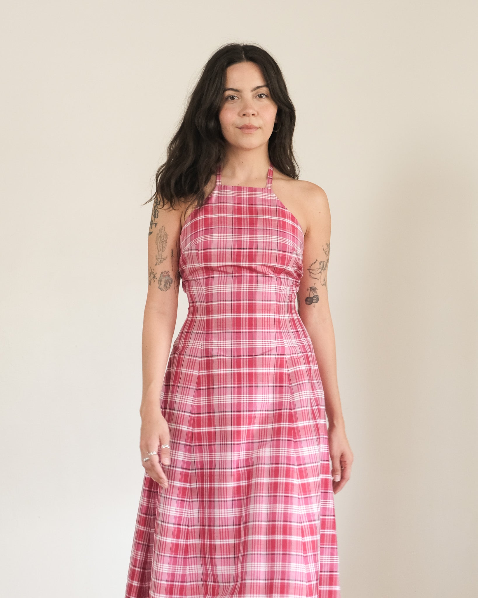 90s silk madras halter dress