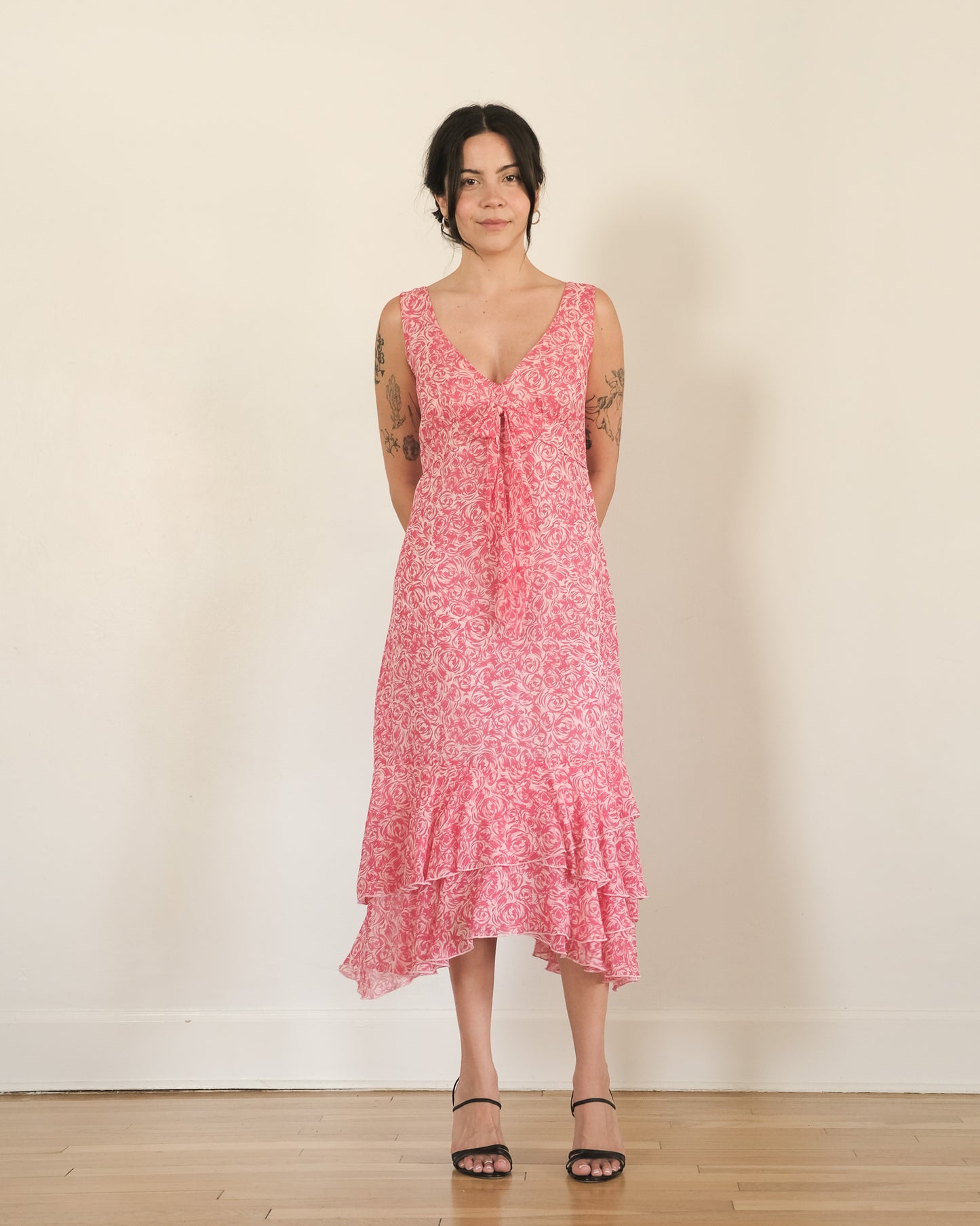 00s floral silk chiffon dress