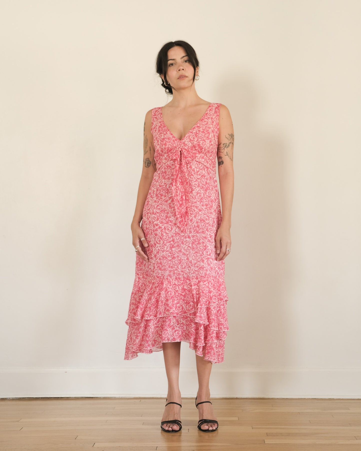 00s floral silk chiffon dress
