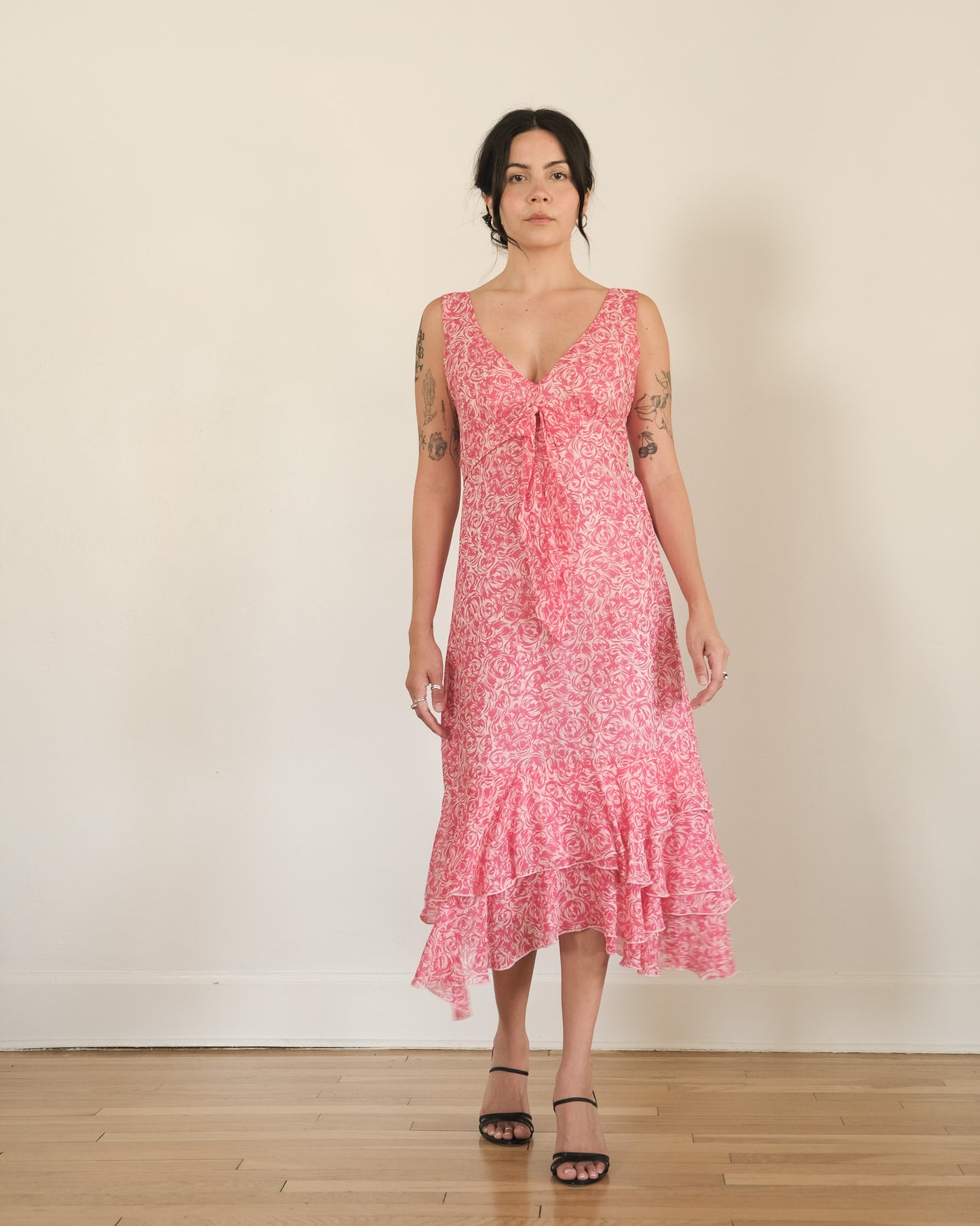 00s floral silk chiffon dress