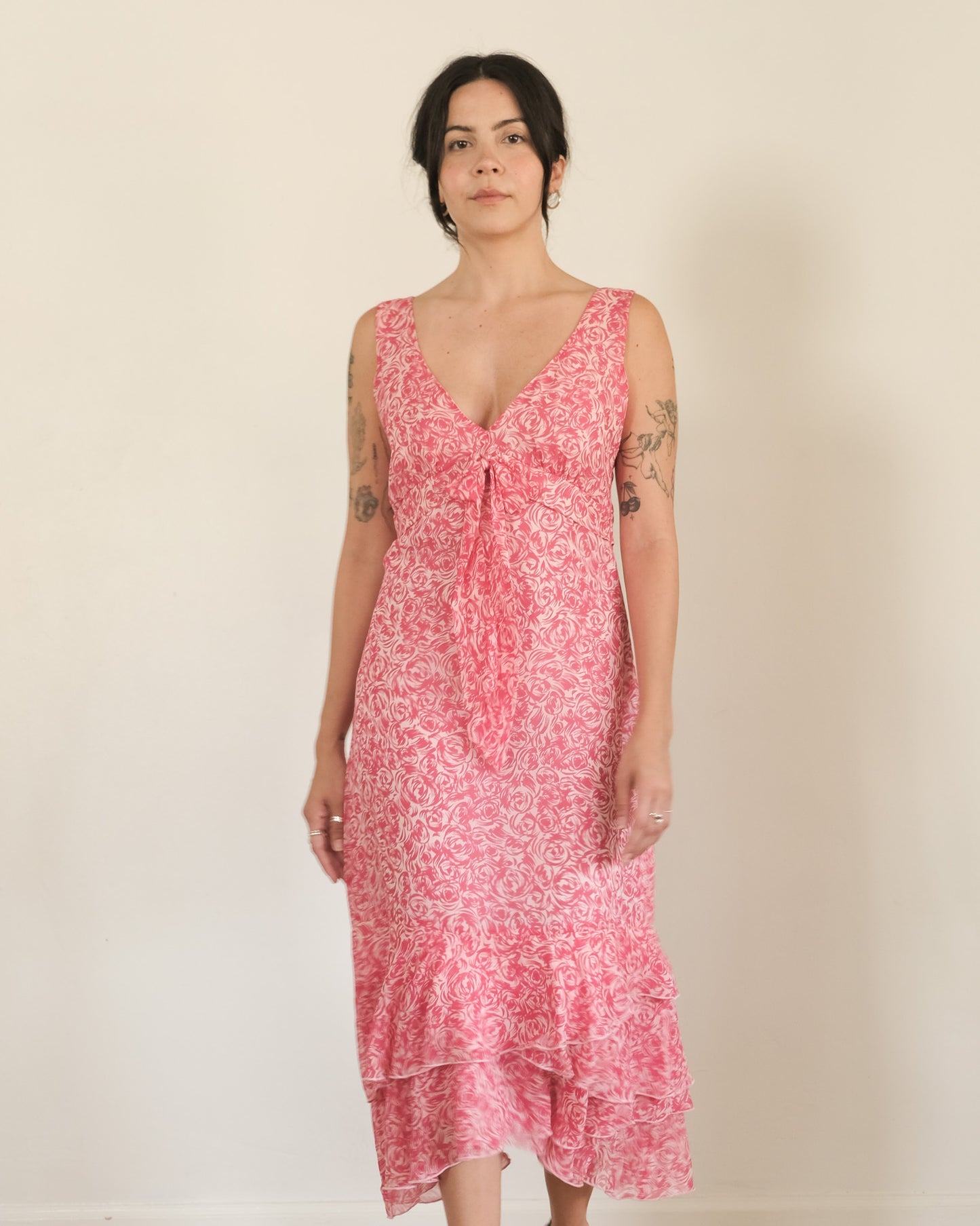 00s floral silk chiffon dress