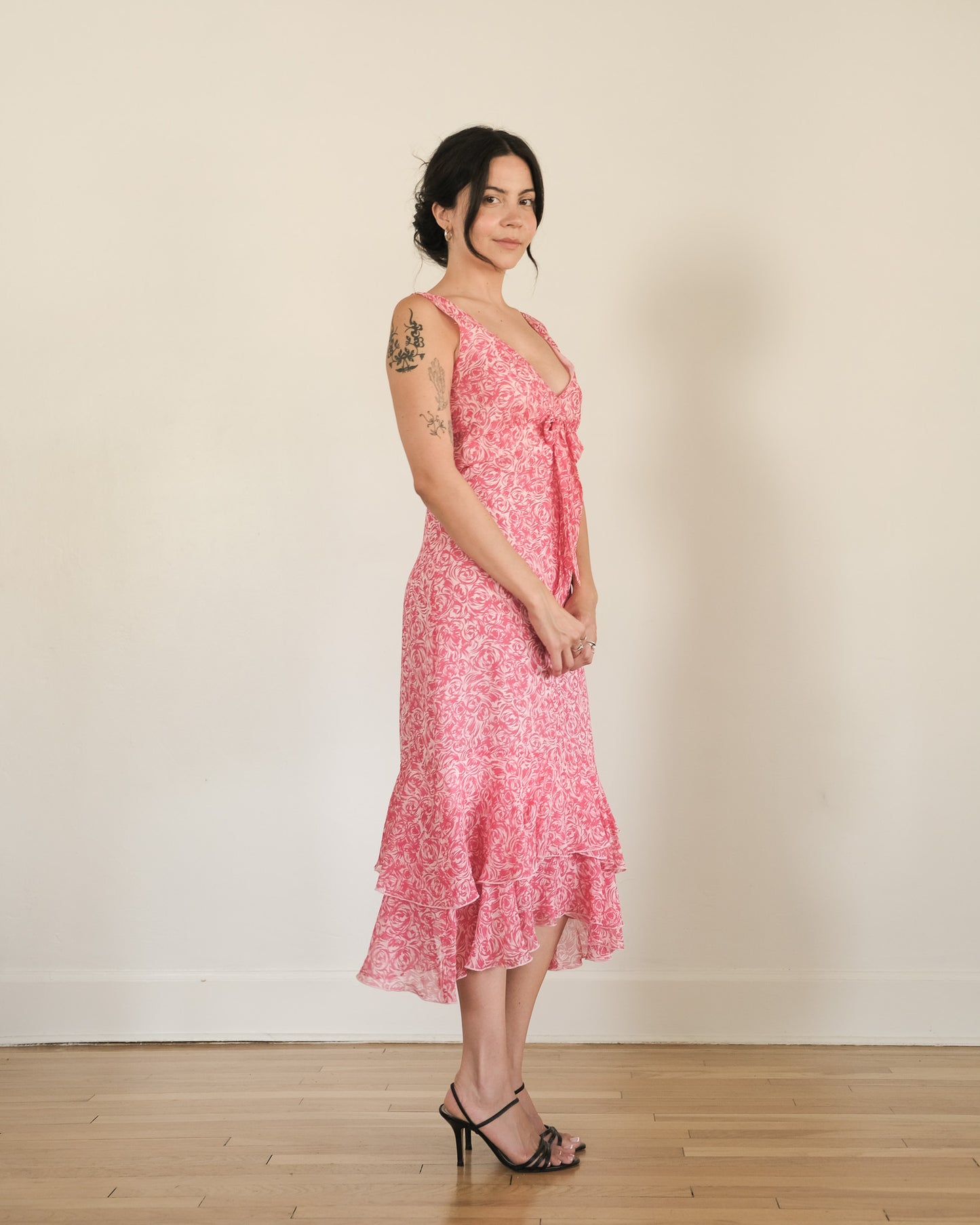 00s floral silk chiffon dress