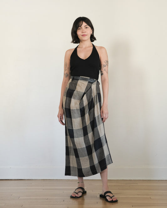 80s Issey Miyake buffalo plaid linen skirt