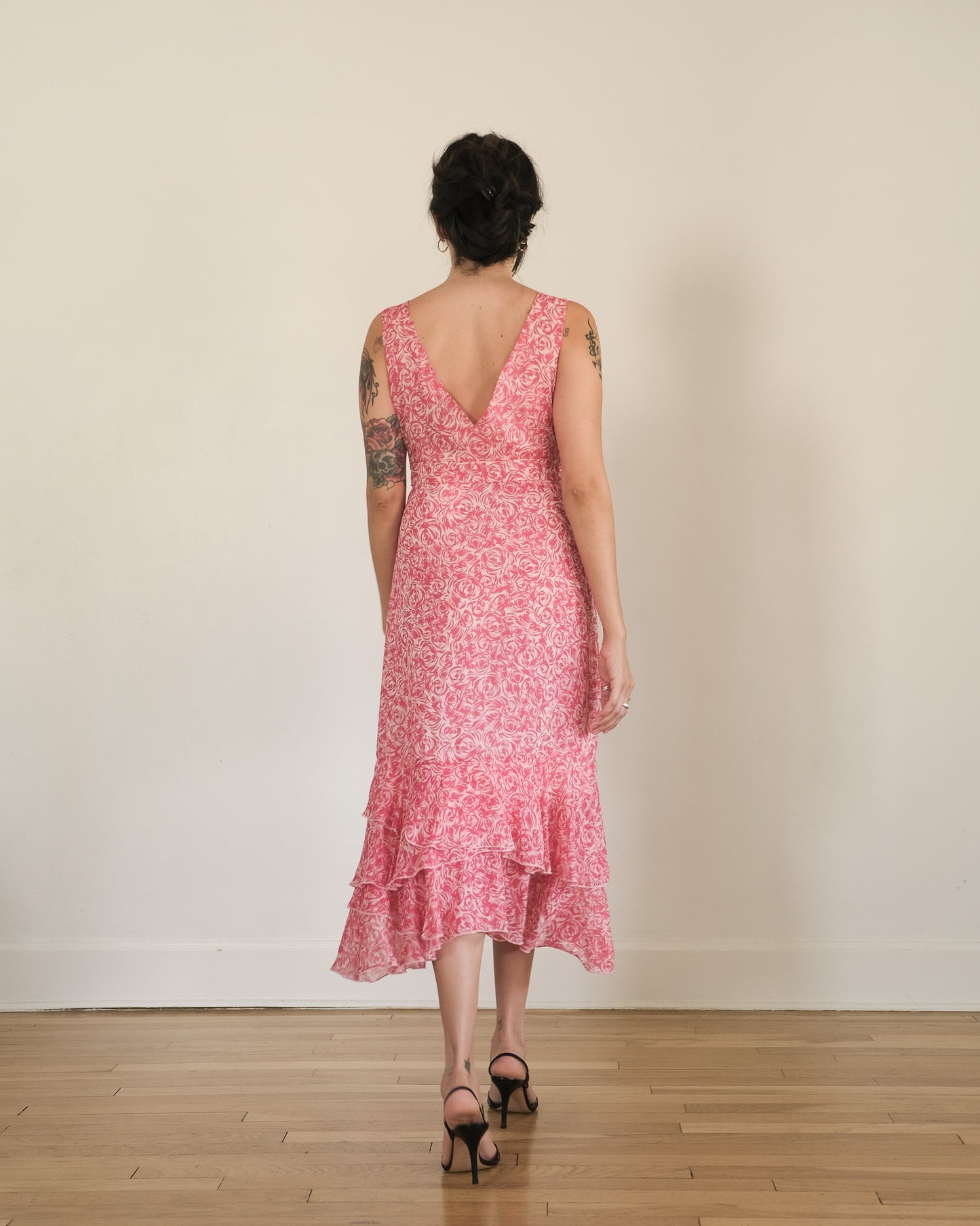 00s floral silk chiffon dress