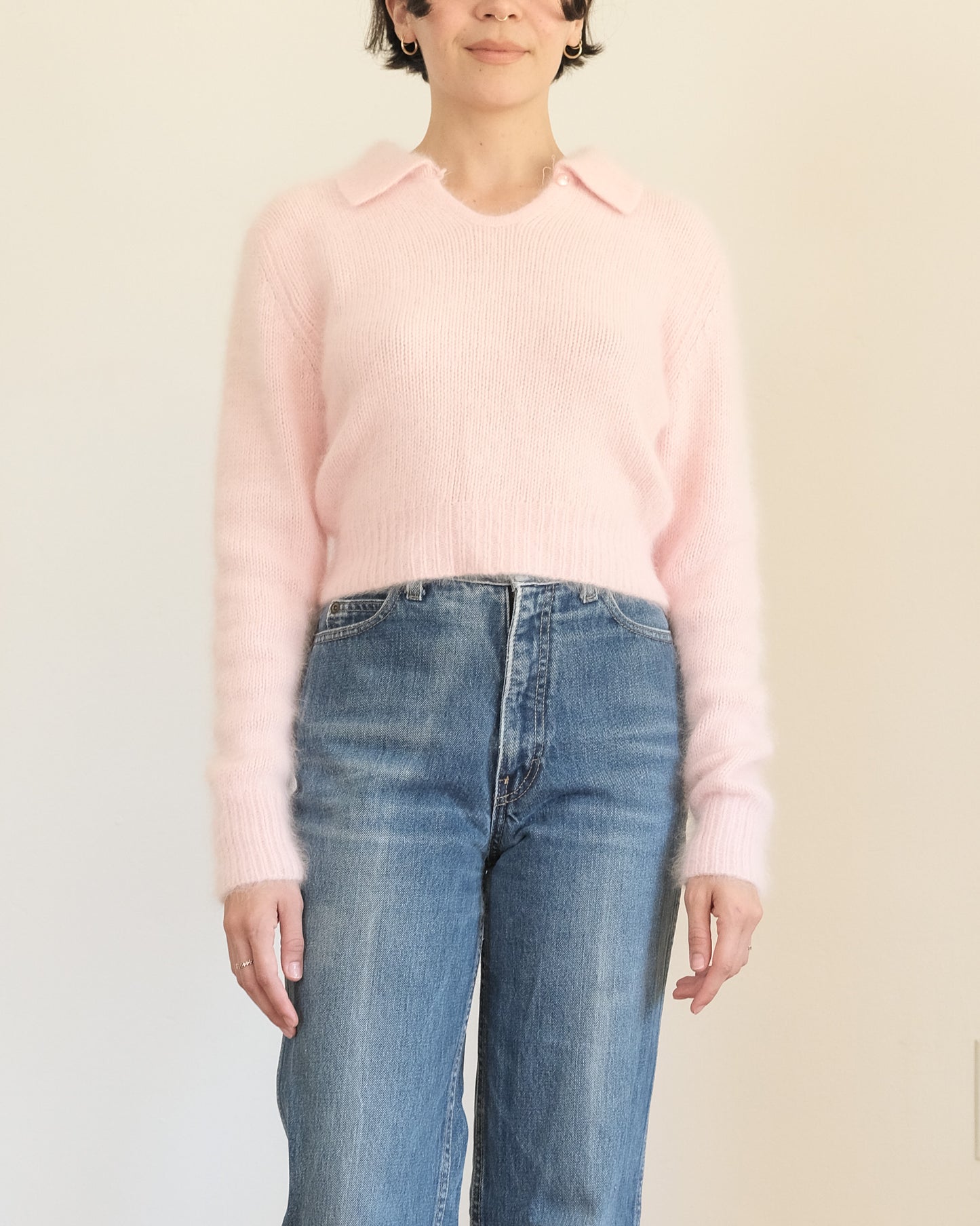 90s angora polo keyhole sweater