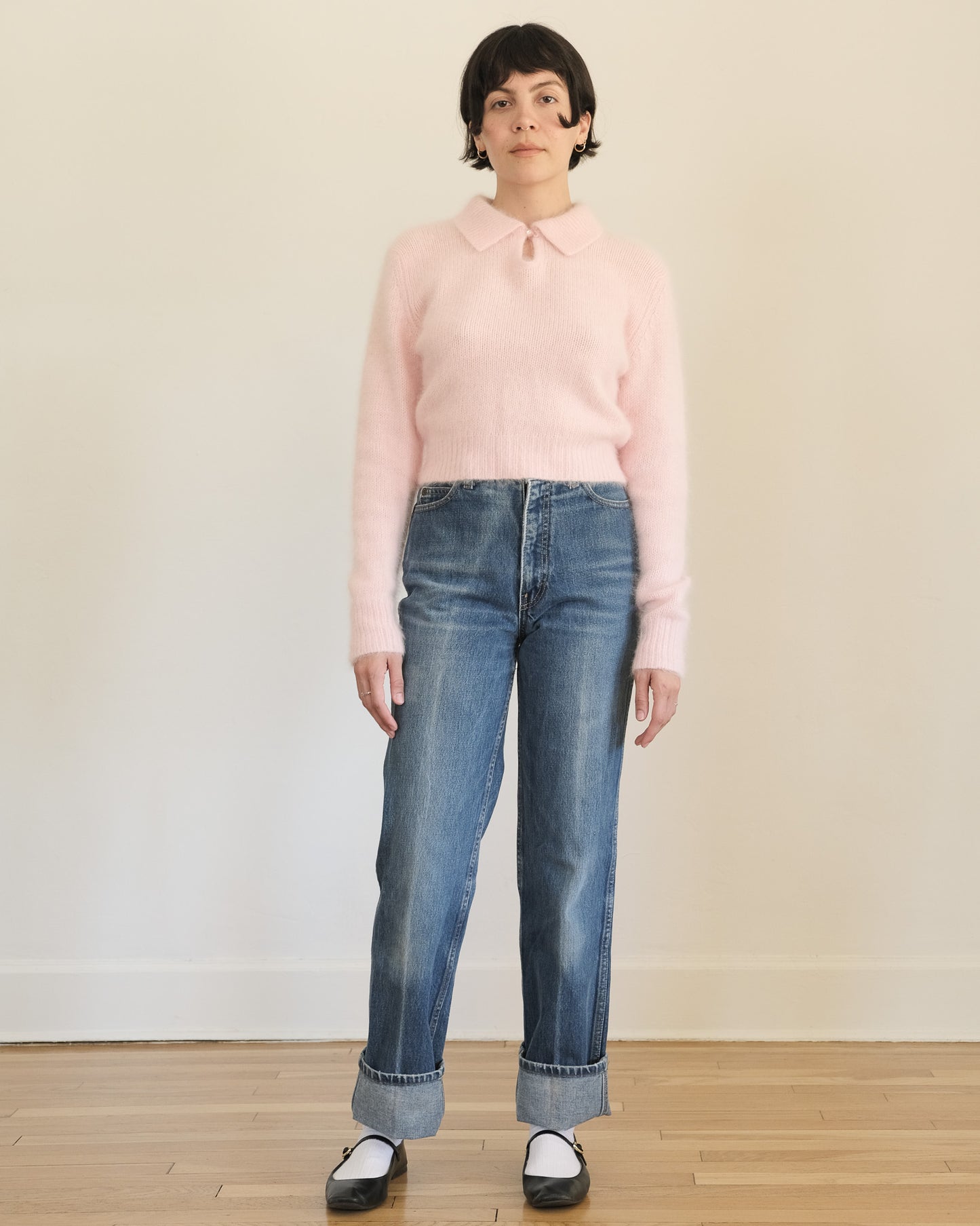 90s angora polo keyhole sweater