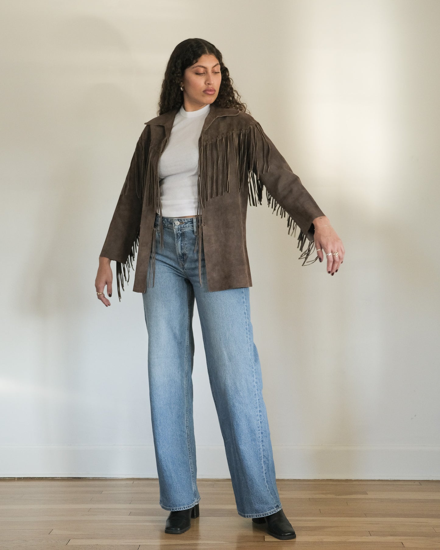 90s DKNY suede fringe coat