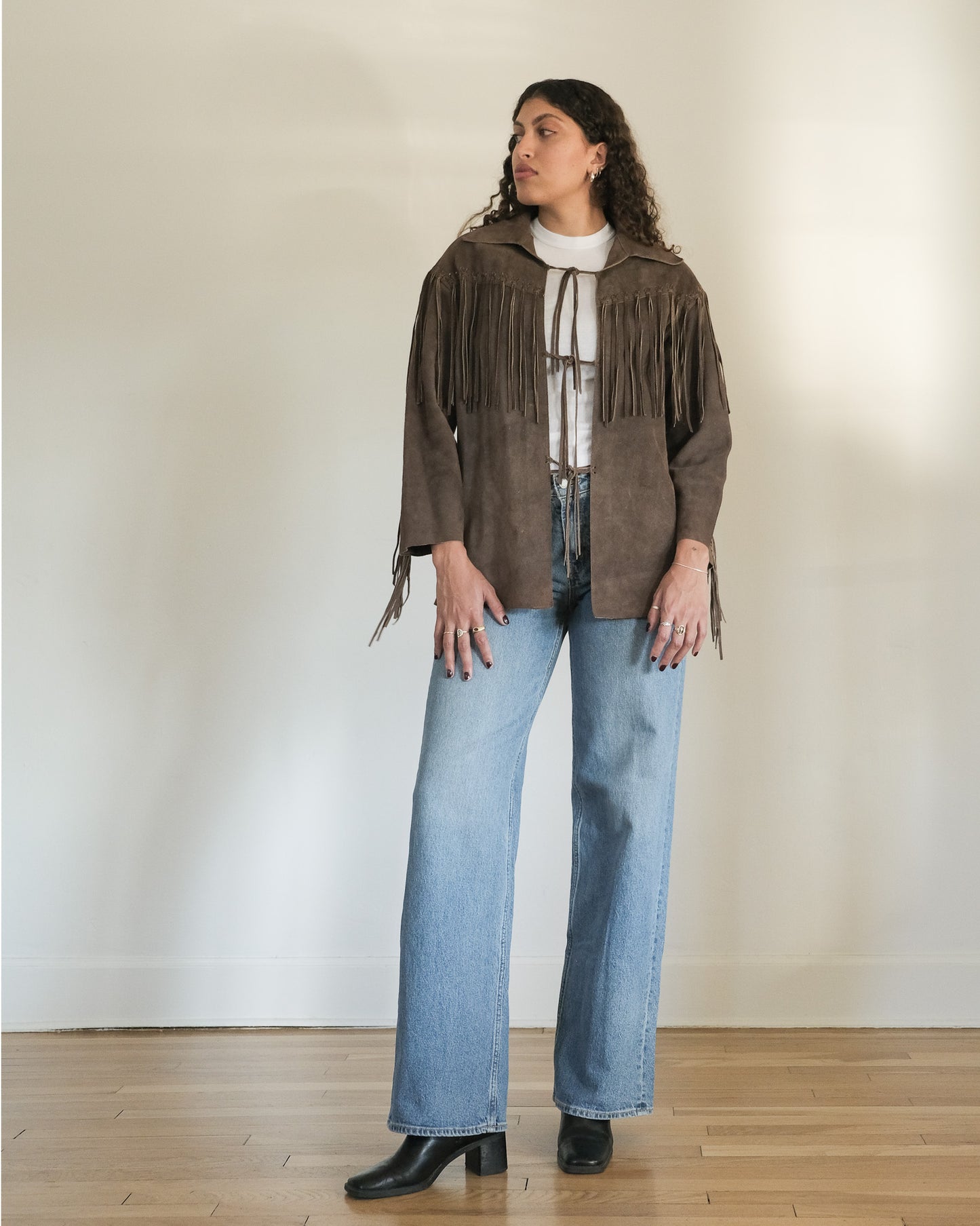 90s DKNY suede fringe coat