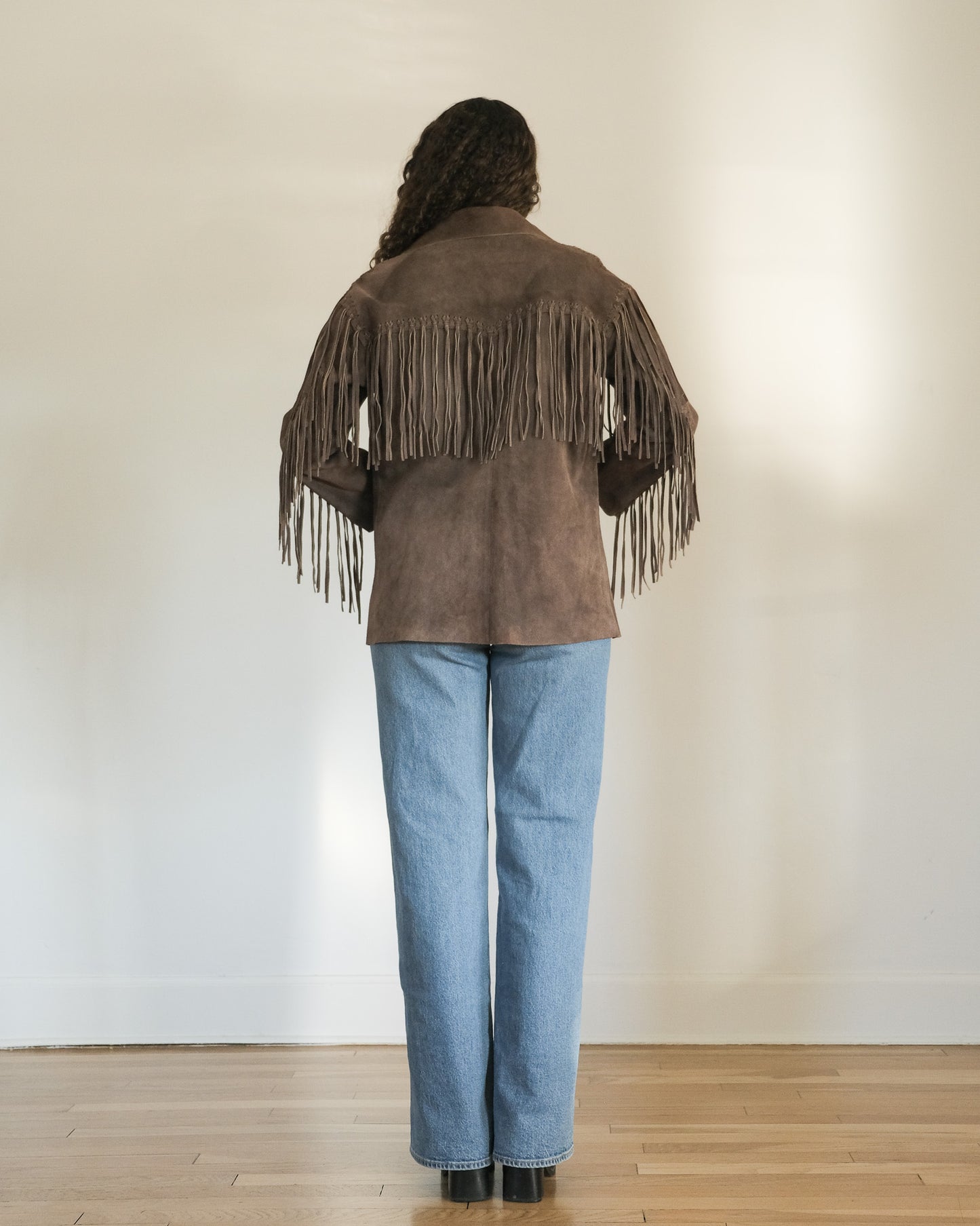 90s DKNY suede fringe coat