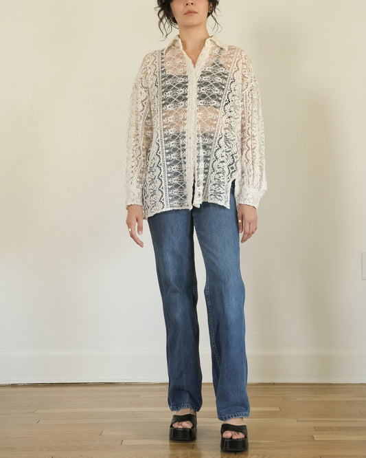 90s DKNY cotton lace button down