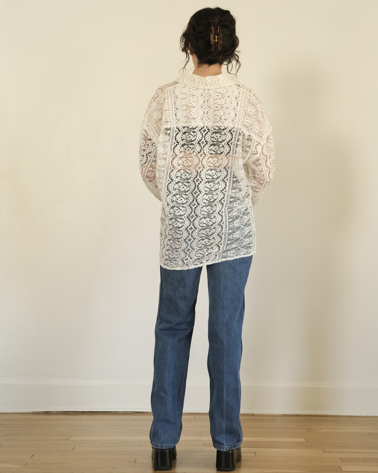90s DKNY cotton lace button down