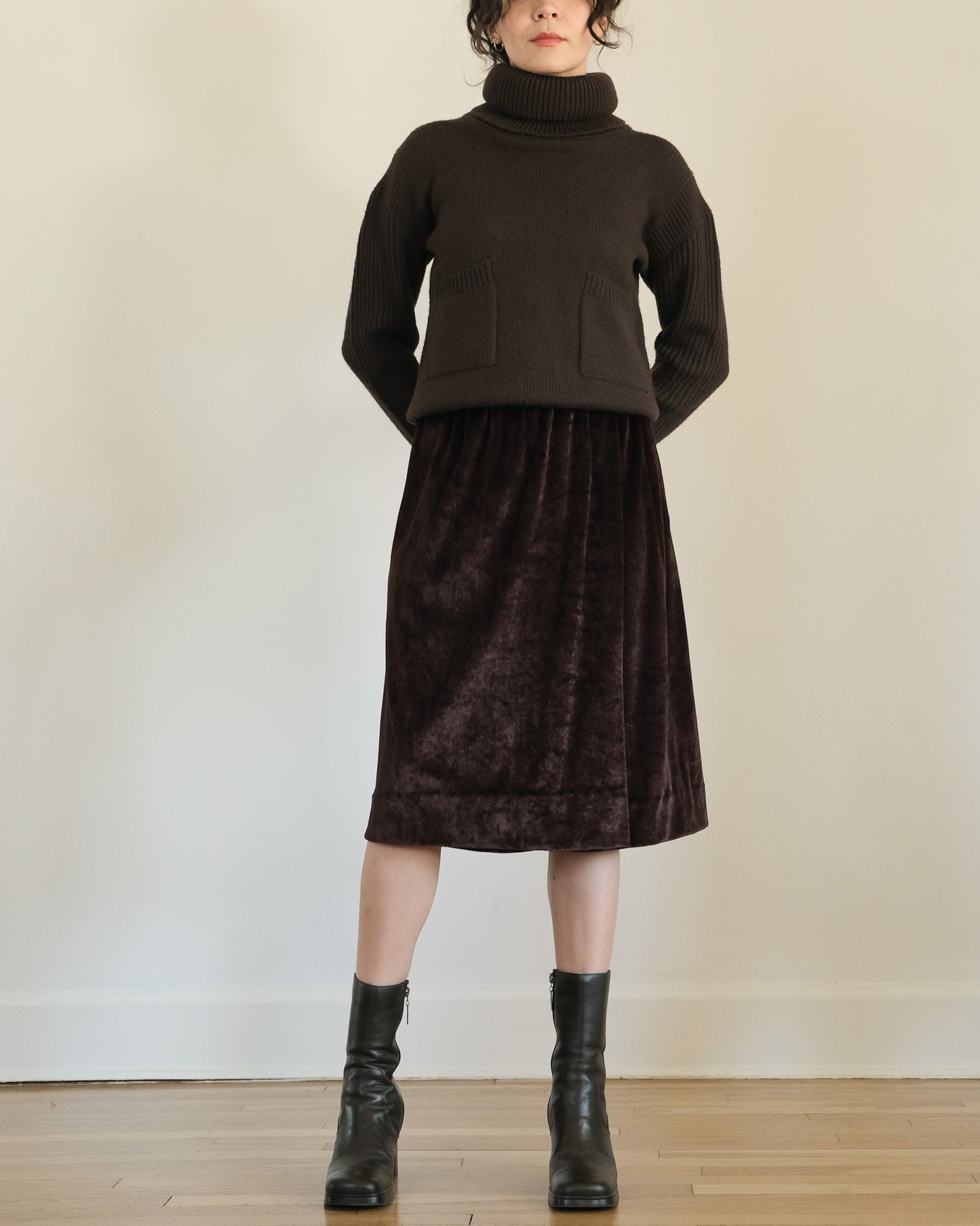 calvin klein vintage brown velvet wrap skirt