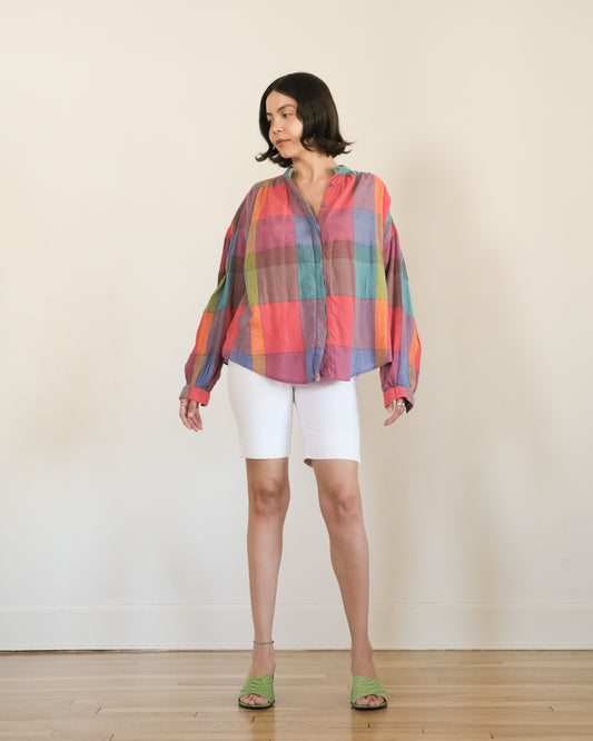 80s Liz Claiborne cotton gauze madras blouse