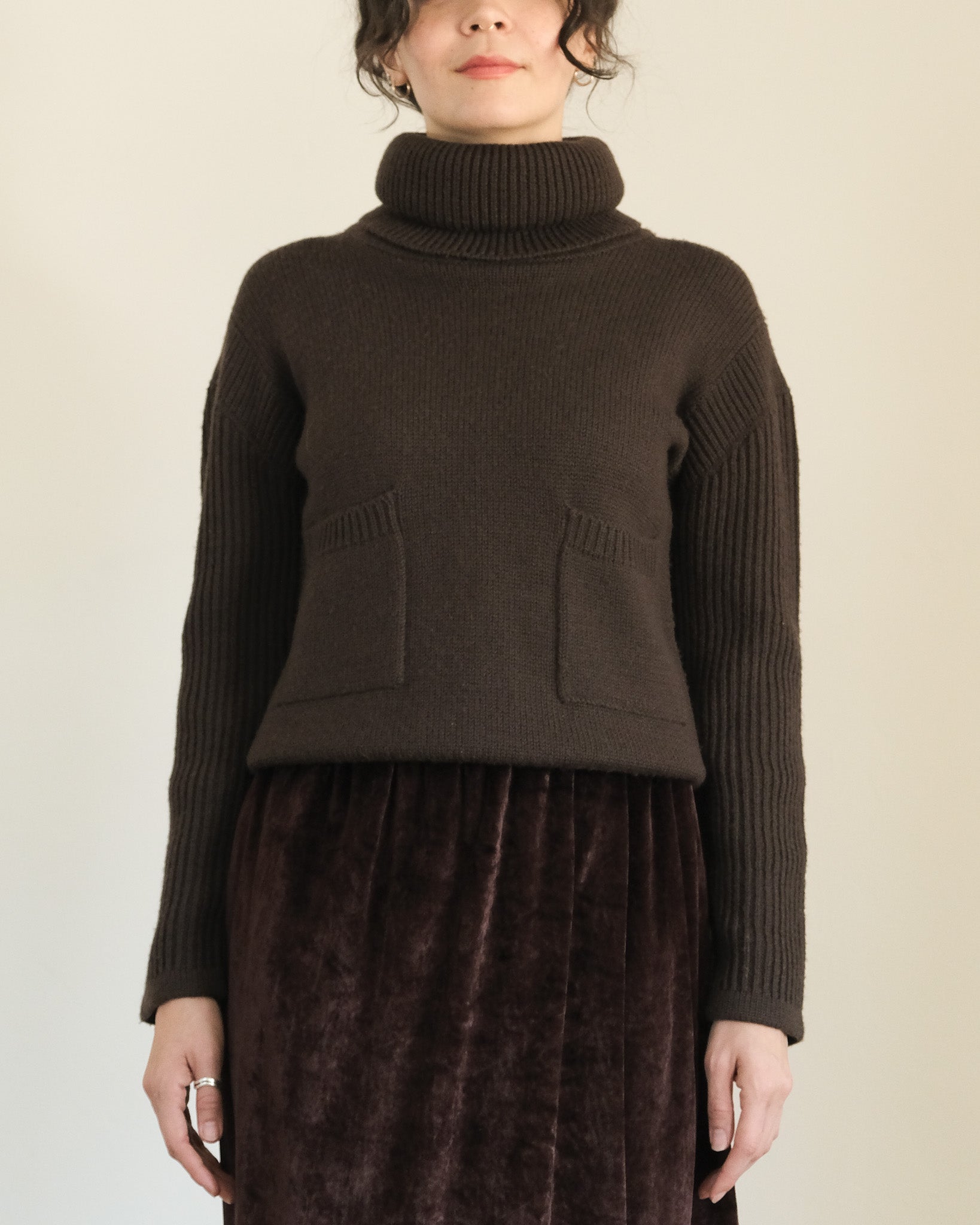 vintage 70s saint laurent brown wool chunky turtleneck sweater