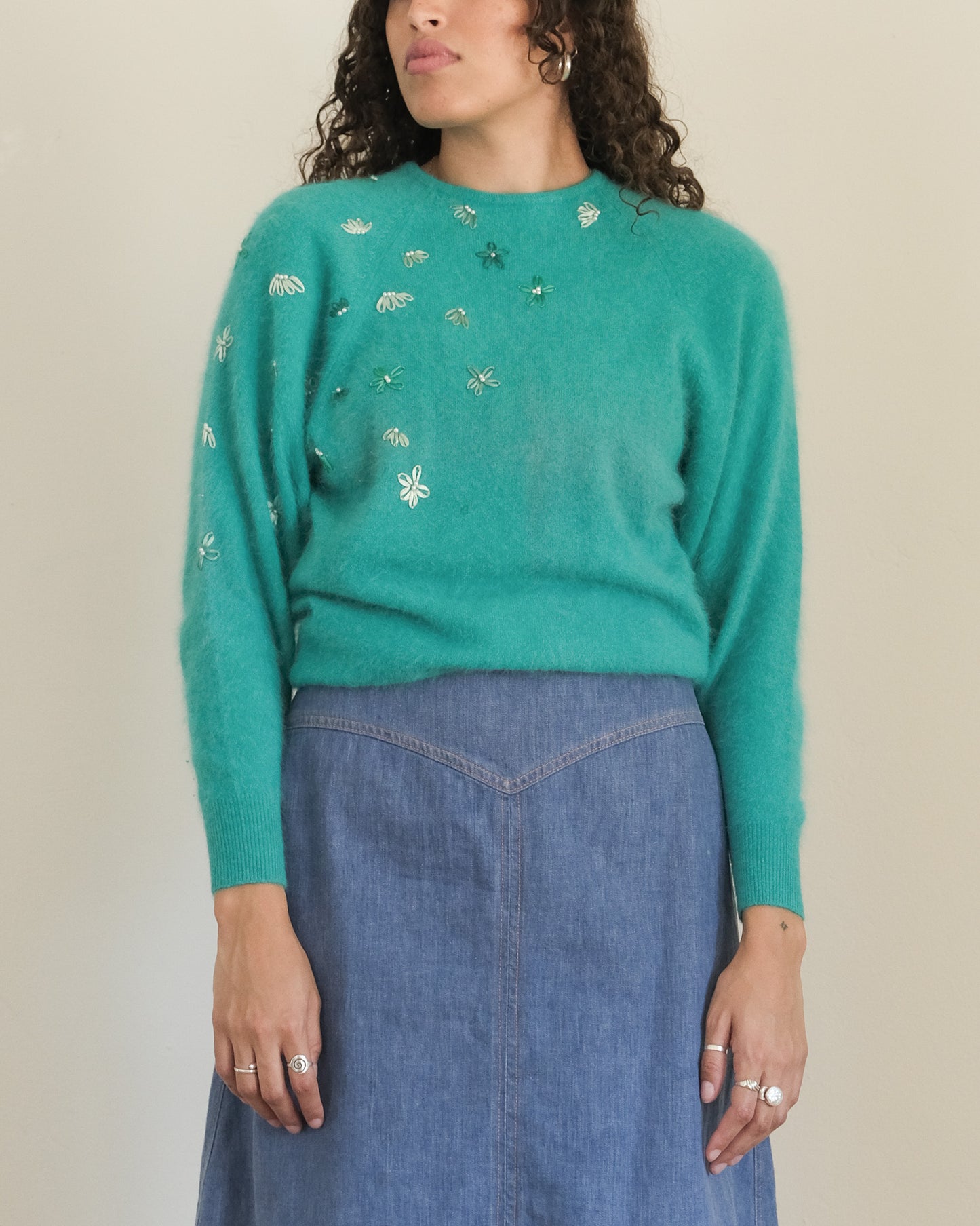 ITALIAN ANGORA EMBROIDERED PEARL SWEATER