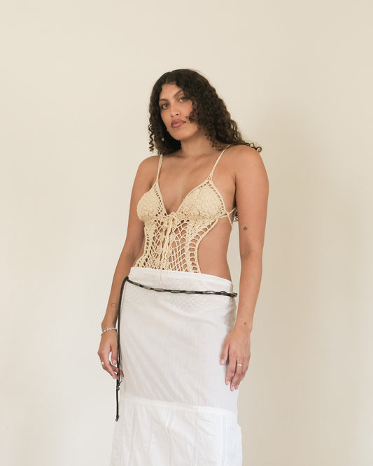 70s crochet backless one-piece