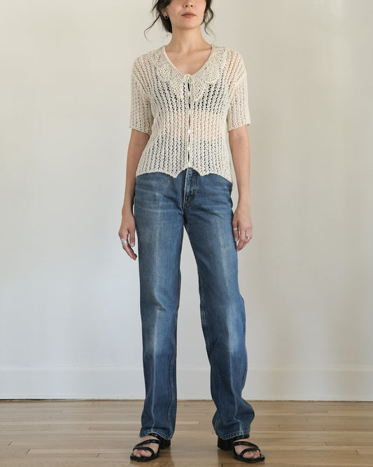 90s DKNY beaded linen cardigan