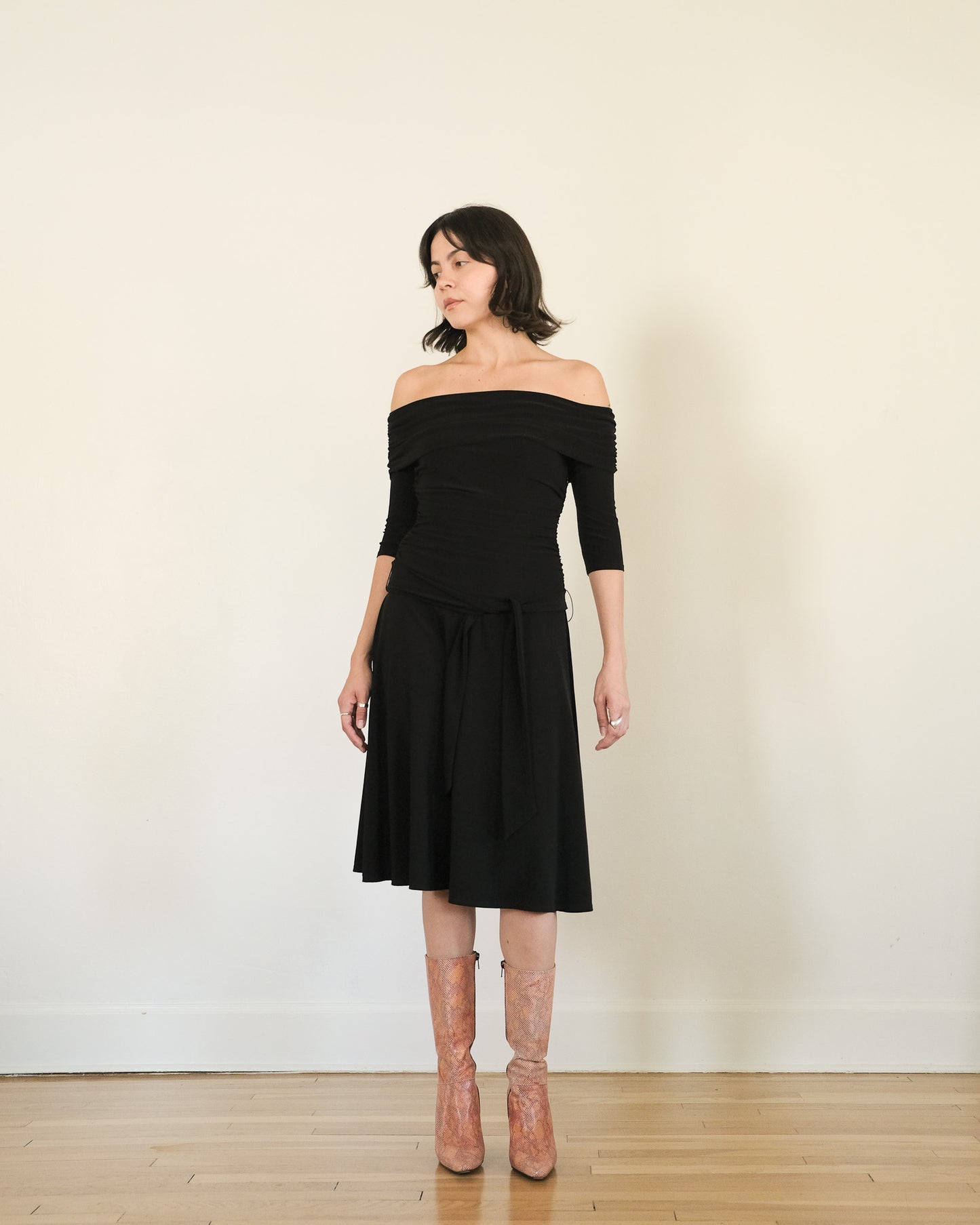 y2k Shelli Segal ruched midi dress