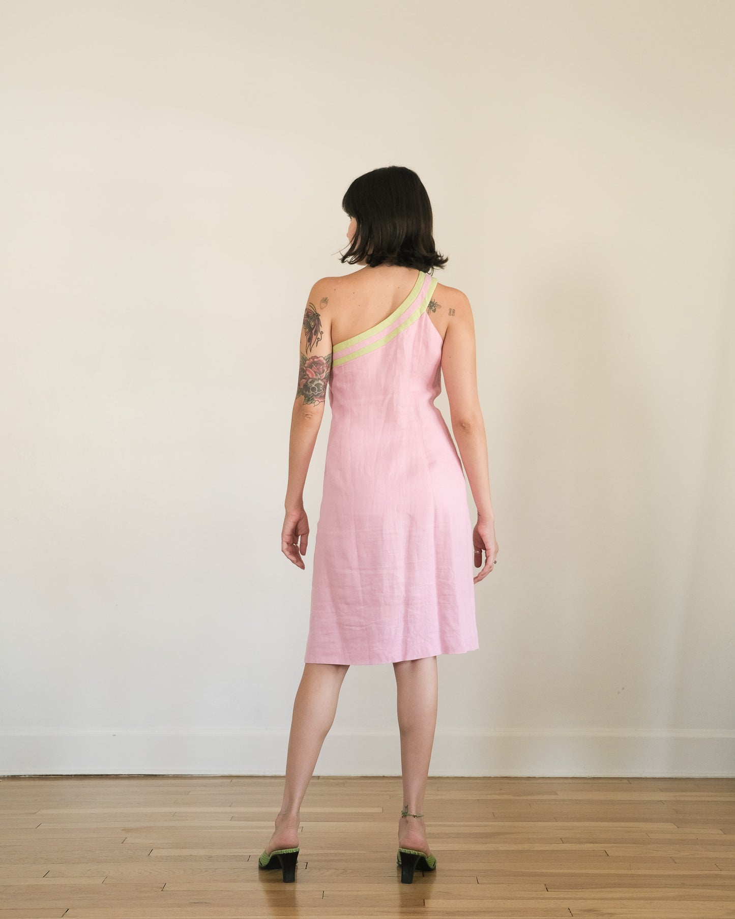 90s linen one-shoulder dress