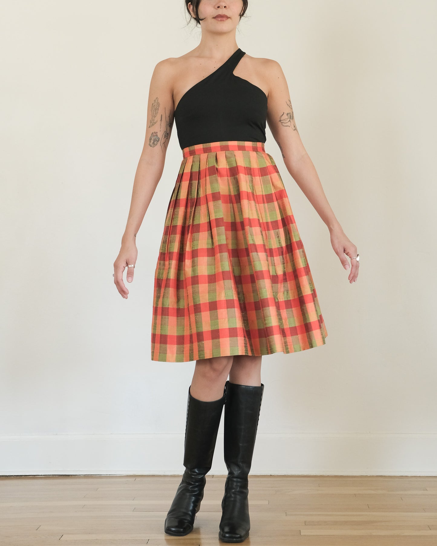 handmade silk madras pleated skirt