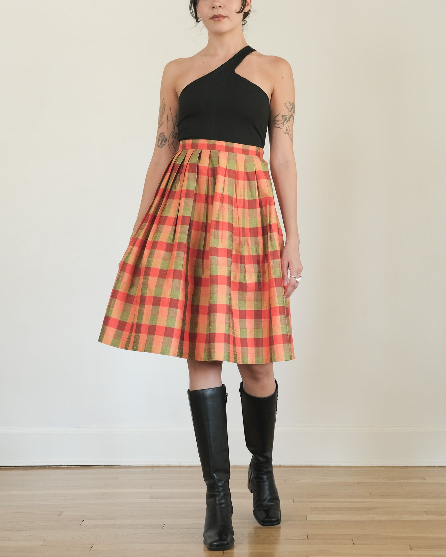 handmade silk madras pleated skirt