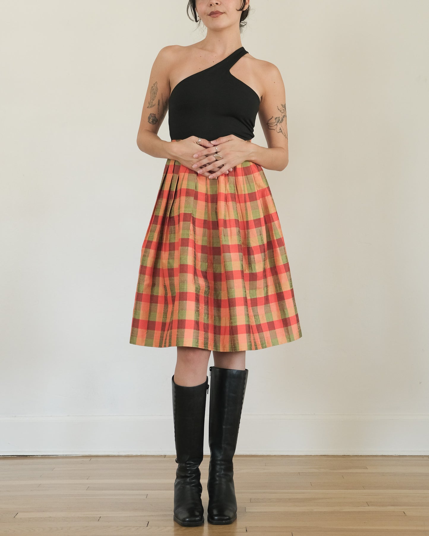 handmade silk madras pleated skirt