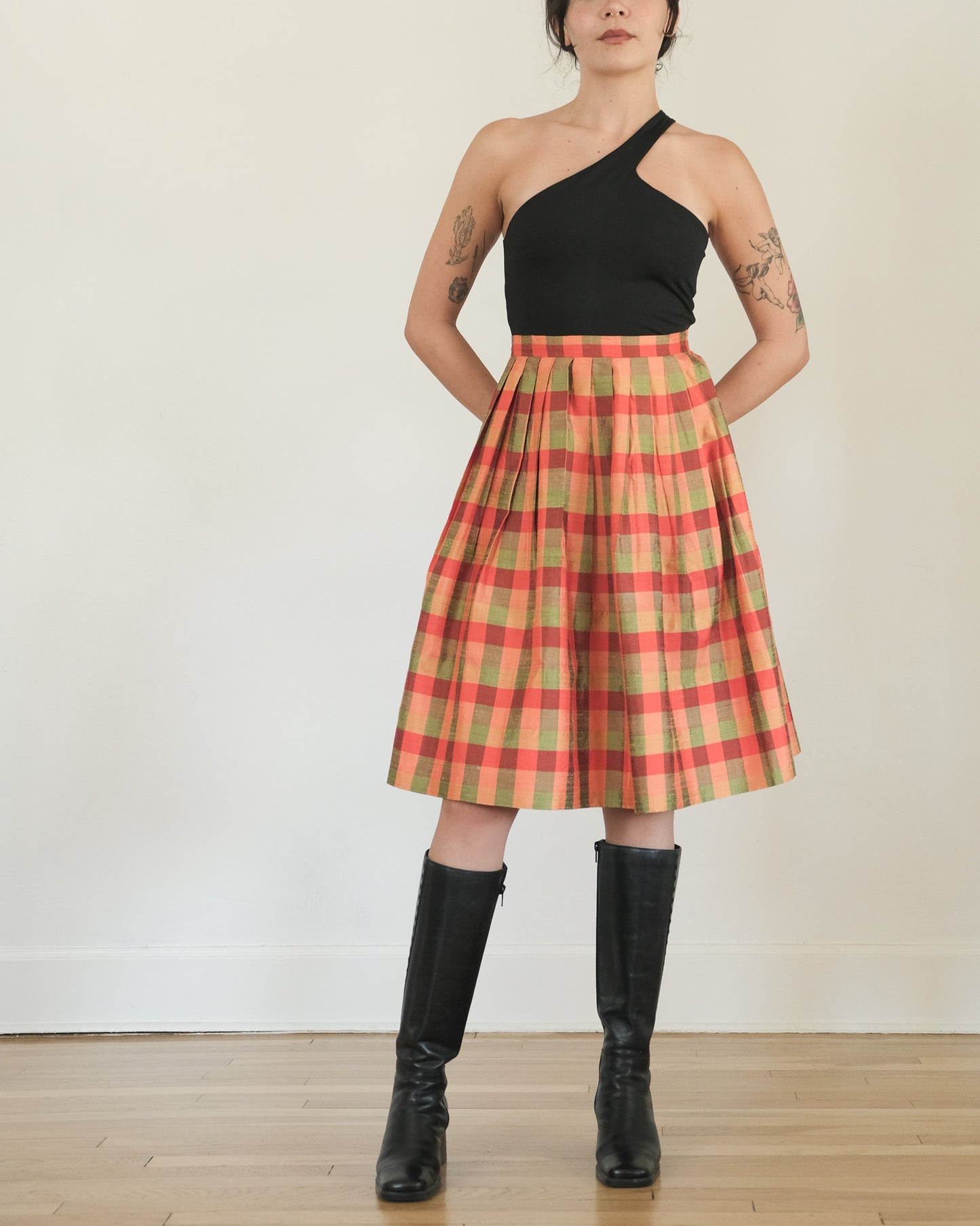 handmade silk madras pleated skirt