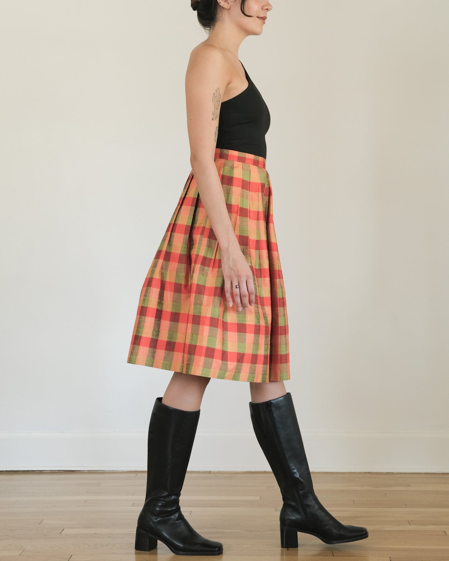 handmade silk madras pleated skirt