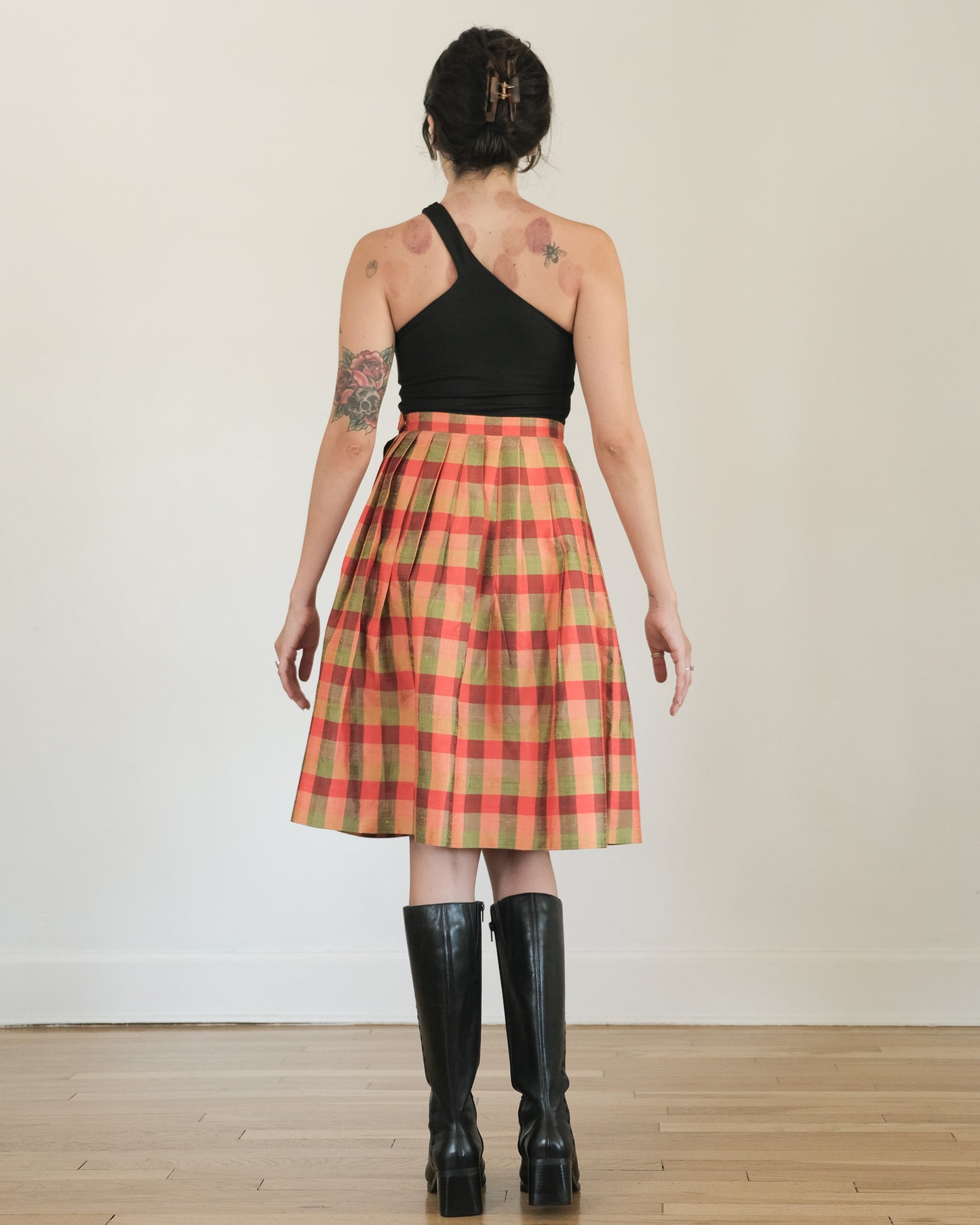 handmade silk madras pleated skirt