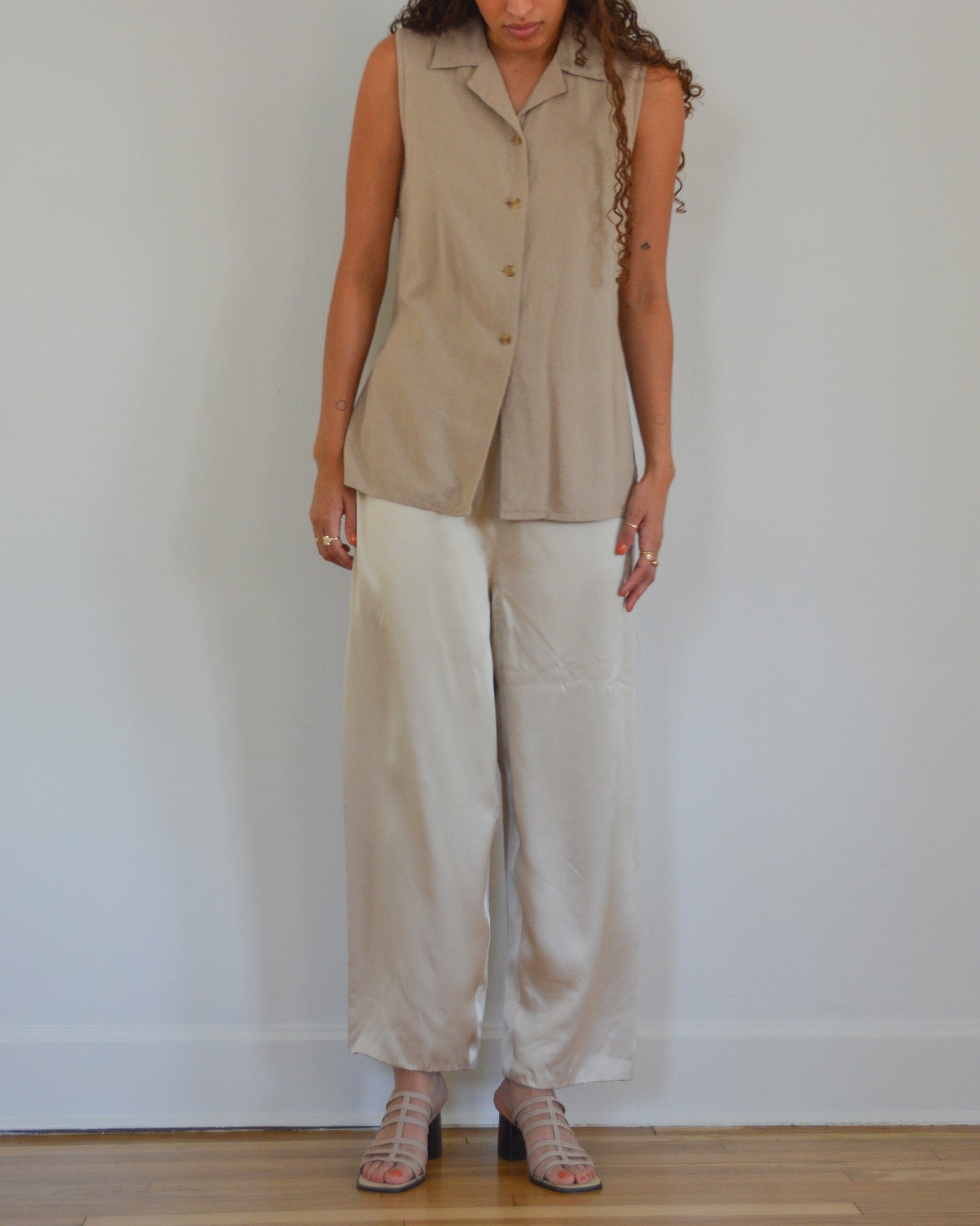 80s SILK CHARMEUSE WIDE LEG PANTS