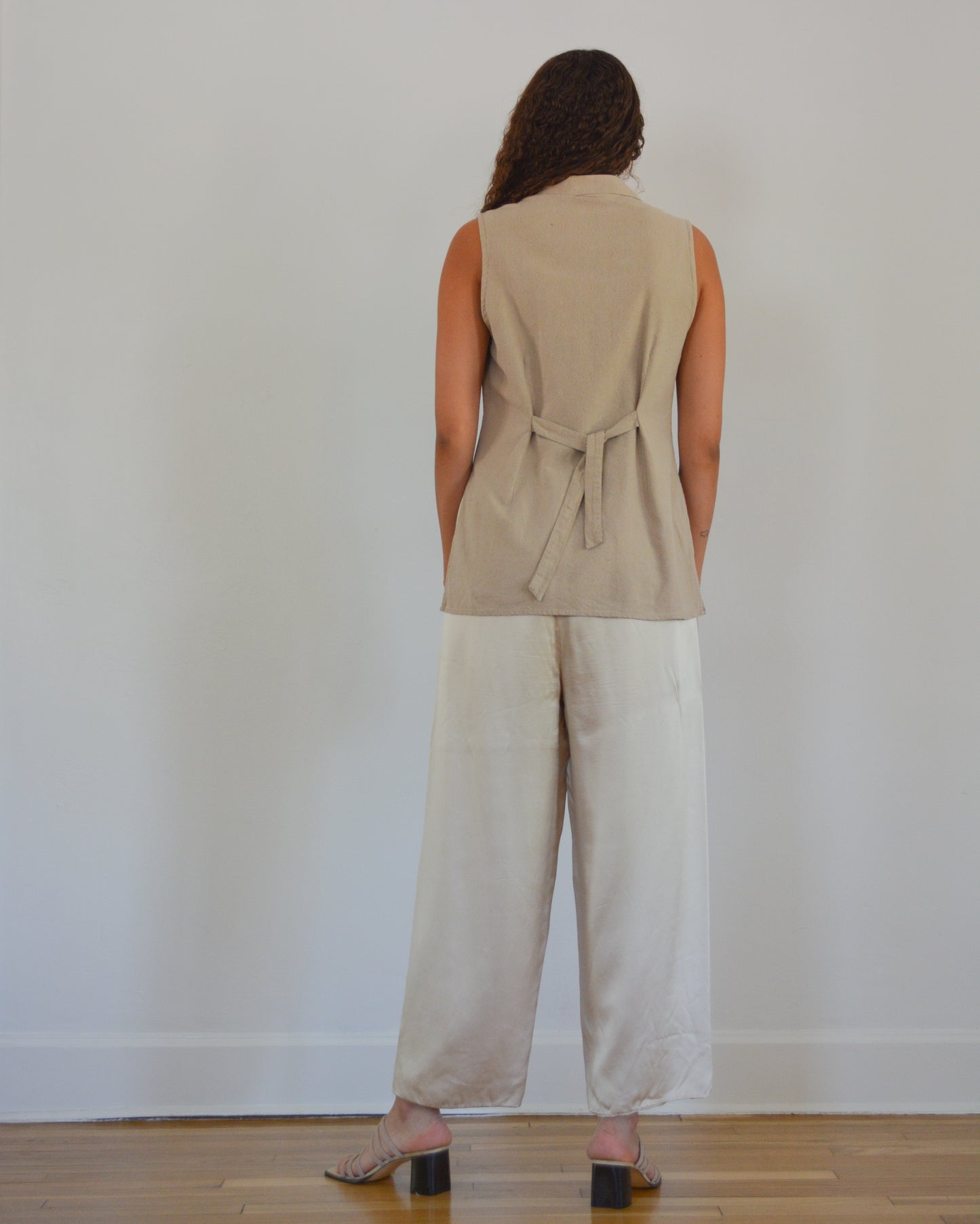 80s SILK CHARMEUSE WIDE LEG PANTS