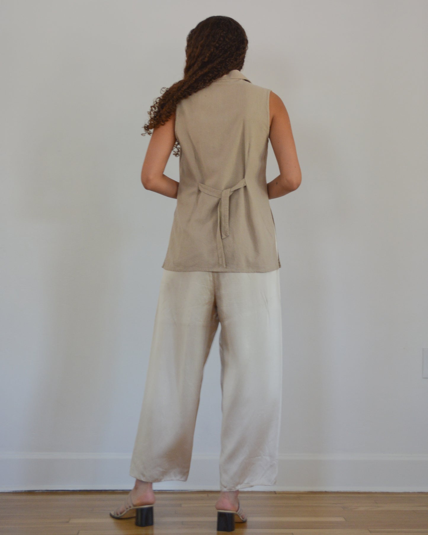 80s SILK CHARMEUSE WIDE LEG PANTS